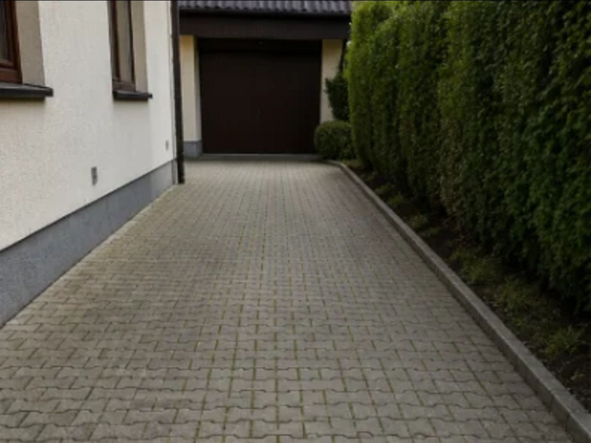 Čištění zámkové dlažby — stav před